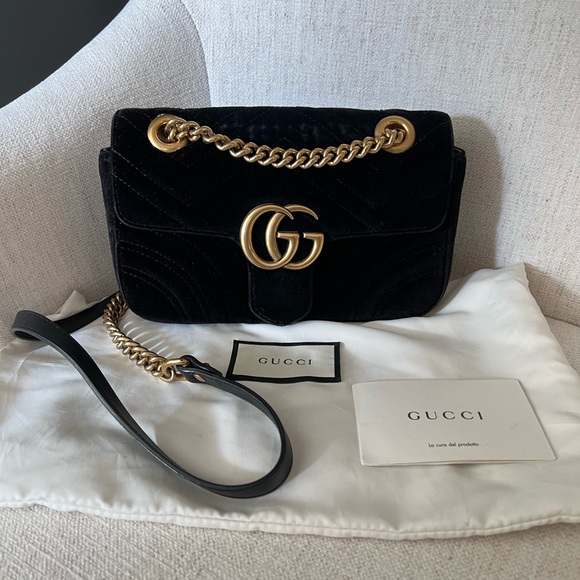 Gucci Marmont Black Velvet Matelasse GG Mini Crossbody Bag - Picture 1 of 14